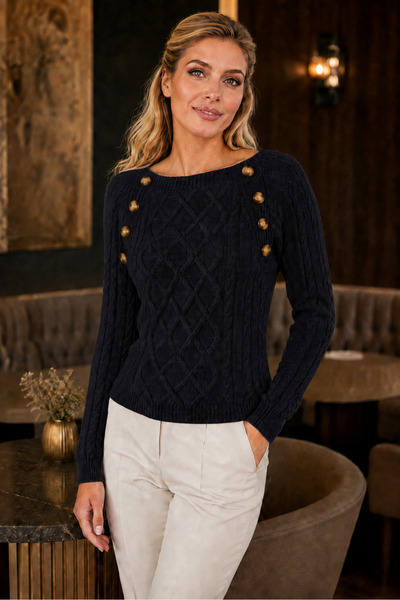 TRQOM Women's Wide Collar Long Sleeve Hair Braided Decorative Button Detailed...