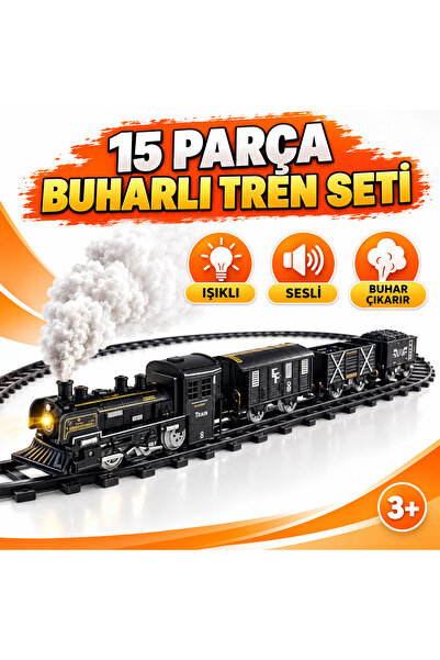 TOTTERİQ 15 Parça Işıklı Sesli Buharlı Oyuncak Tren Seti Raylı 4 Vagonlu 3+ Yaş