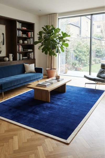 Zera Home Bordürlü Lacivert Düz Renk Makine Dokuma Halı 10 mm Kalınlık Modern...