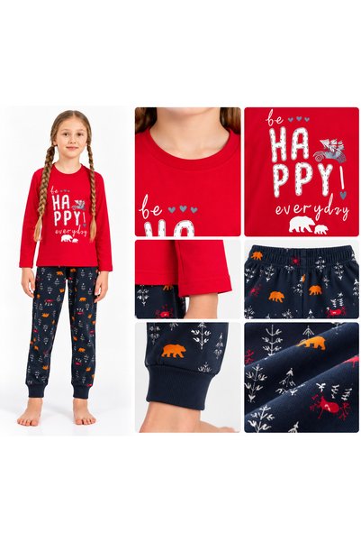 YUYİ ARNETTA 100% BUMBAC, CU MÂNECĂ LUNGĂ, CU GULER ROTUND, SET DE PIJAMALE PENTRU FETE