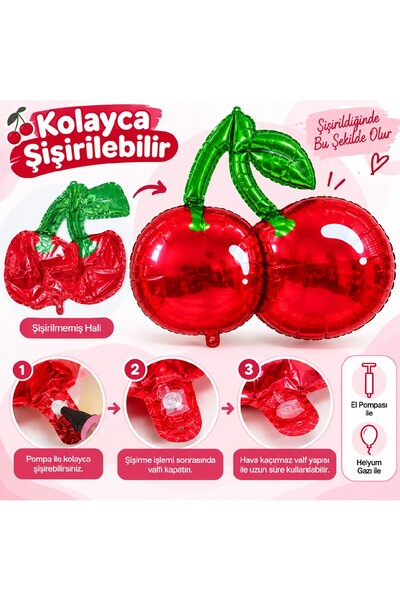 Bkmc Kiraz Folyo Balon 90x64 cm 1 Adet Büyük Kiraz Balonu Doğum Günü Parti Süsü Dekorasyon Folyo Balon Doğum Günü Parti Seti Süsü