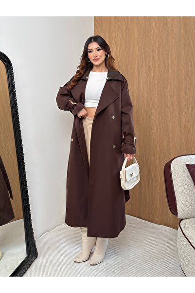 MiraMore Butik معطف نسائي من الجلد مزين بتفاصيل ياقة وحزام