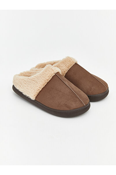 LC Waikiki Ozmarka New Season Brown Suede Look Plush Lined Women's House Slip...