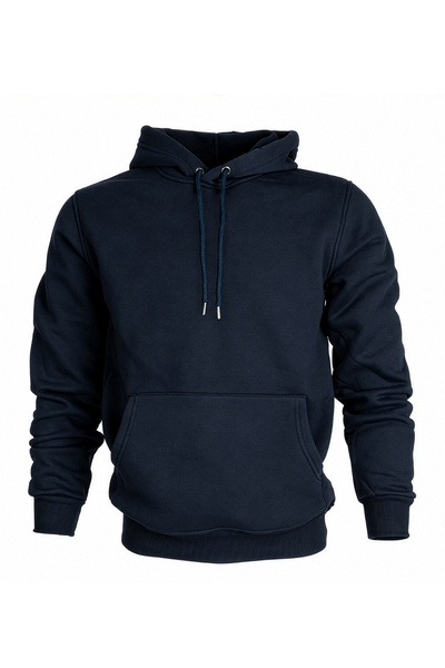 Hediyesepeti Lacivert Kadın Kapüşonlu Basic Sweatshirt Kanguru Cepli Hoodie