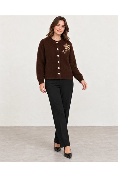 nazzain Floral Stone Printed Knitwear Cardigan