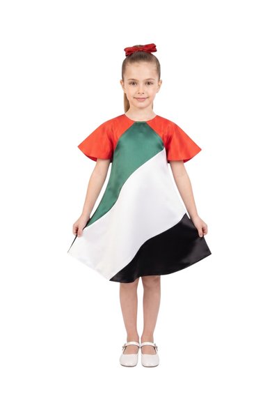 ddaniela Little Patriot UAE National Day Asymmetric Wave Satin Dress