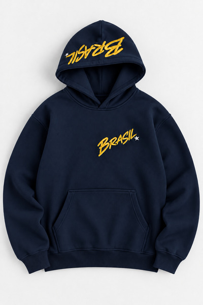 Joetsu Unisex Brezilya Yazı Baskılı Oversize Kapüşonlu Sweatshirt – Kanguru C...