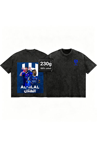 MUZİ 100% cotton Unisex OversizedVintage washable T‑Shirt Al‑Hilal Club Al‑Na...