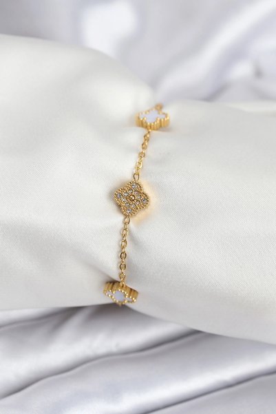shopwave 316L Steel Gold Color White and Zircon Stone Baby Boy Clover Women's...