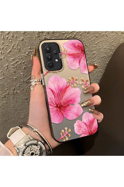 SLIMFELT Samsung Galaxy A32 4G Uyumlu Yumuşak pembe sulu boya hibiscus, basit...