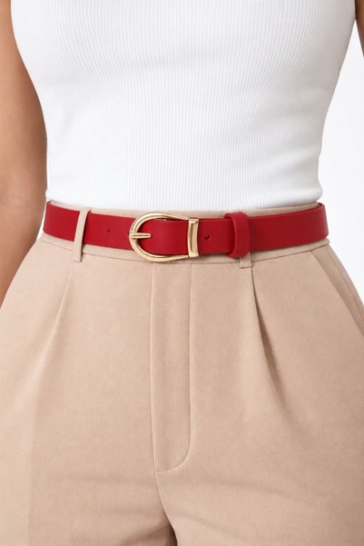 kemer krallığı Women's Red Thin Belt Milano Gold Buckle Stylish Design