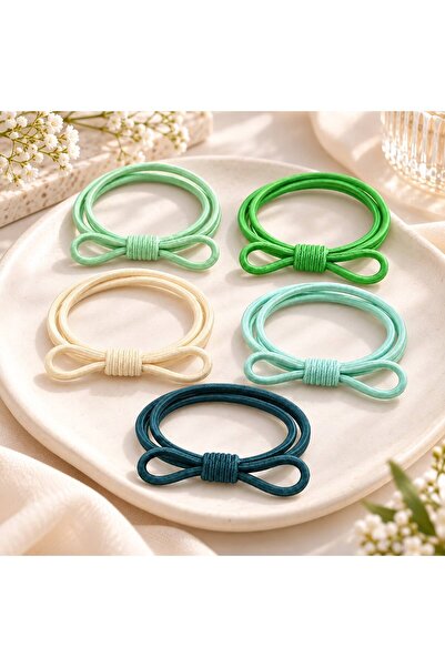 So Much Accesories Bow Colorful Hair Elastic Set 5 Pieces - Green