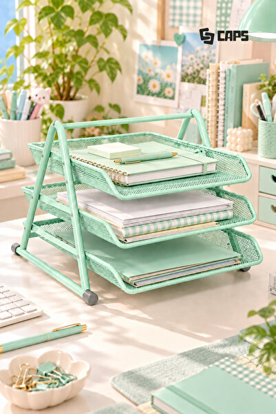 caps Pastel Renkli Metal Evrak Rafı 3 Bölmeli Masaüstü Dosya ve Evrak Düzenle...