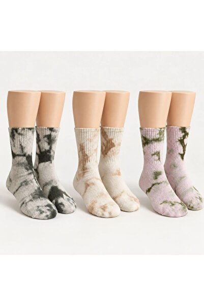 Şerife Hanım Unisex Batik Patterned Socks Set of 3 Cotton Long Socks Seamless...
