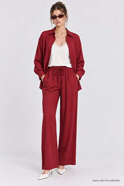 Lovelyİstanbul Viscose Shirt Trousers Set Lnz0006 Bordo