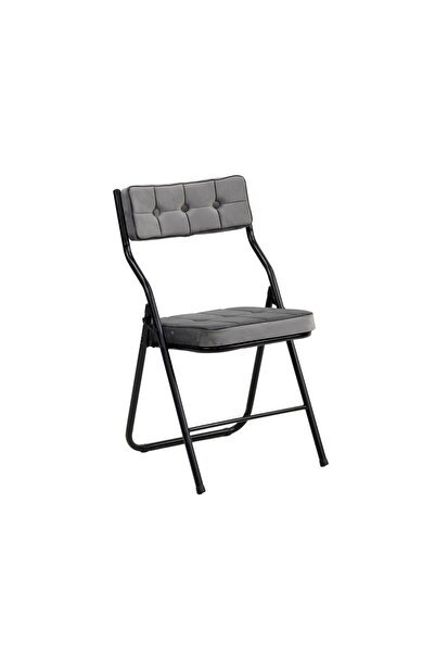 OEM Scaun bucatarie / living pliant Deshai, tapitat, metal + catifea, gri + n...