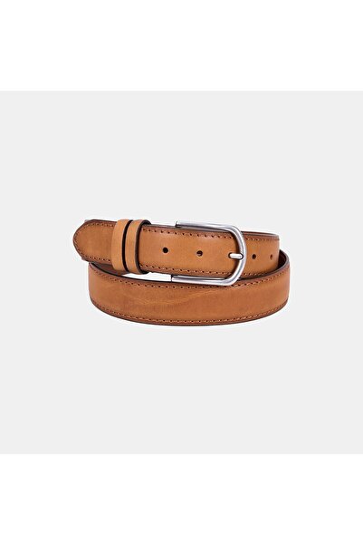Desa Men's Tan Oval Buckle Leather Sports Belt
