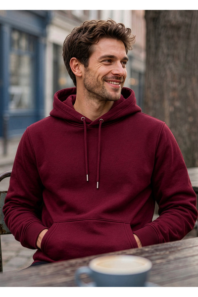 Hediyesepeti Bordo Erkek Kapüşonlu Basic Sweatshirt Kanguru Cepli Hoodie S Bedeb