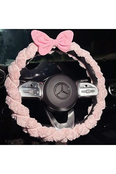 KOTO Pembe Peluş Direksiyon Kılıfı Kadınlara Özel Tüylü Direksiyon Kılıfı