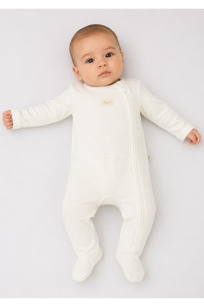 Bistyle Unisex Baby Striped Booties Jumpsuit Ecru 15134