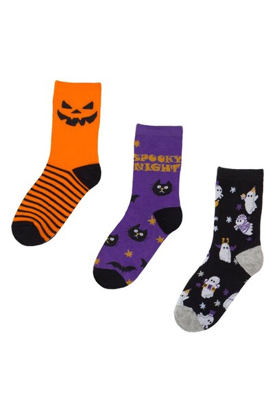 OEM Sosete pentru copii cu motive de Halloween, bumbac si poliester, set 3 pe...
