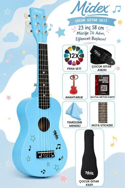 Midex CG-230BL Çocuk Klasik Gitar Seti 3-8 Yaş 23 İnç 58 cm Mavi Çocuk Gitarı...