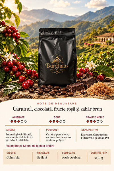 BURGHAUS Cafea boabe de specialitate origine Colombia 250 g