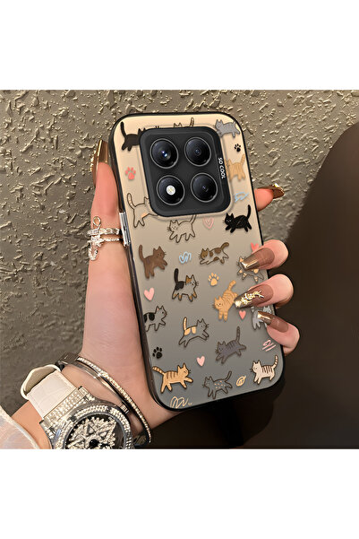 PATTERNOVA Redmi Note 14 Pro 4G/5G Uyumlu Basit Çizim Farklı Pozlarda Kediler...