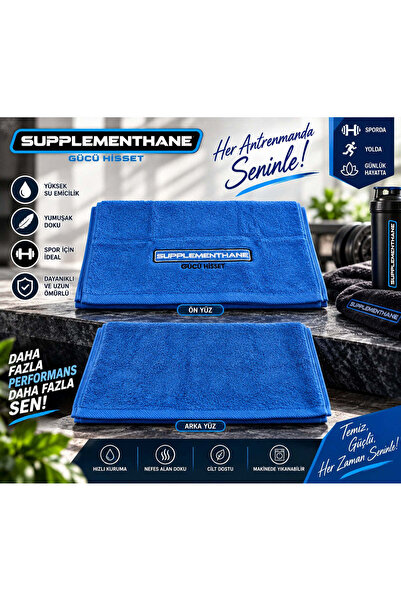 SUPPLEMENTHANE Fitnes Pamuklu Sporcu Havlu Mavi