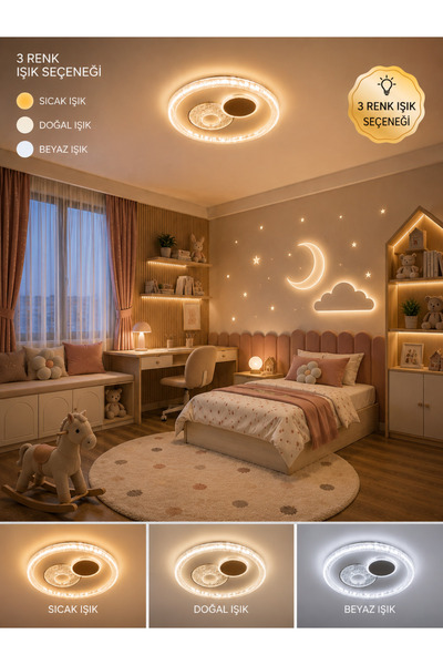 DOLUNAY AVİZE Modern LED Çocuk Odası Avizesi MOR DETAYLI | 3 Renk Aydınlatma ...