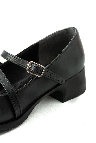 bulutmod Ba04612 Black Rubber Two-Strap Casual 4 cm Heeled Ballerina Shoes - 40