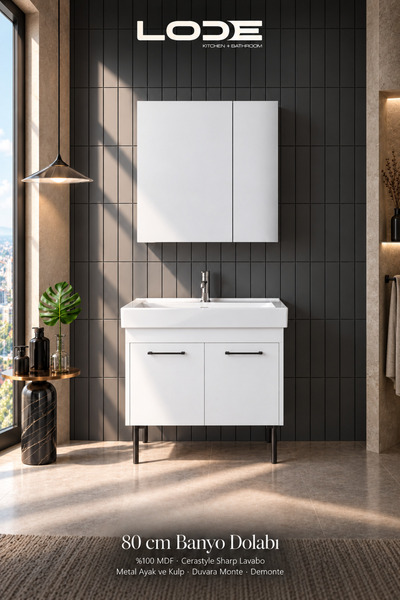 LODE Bath LODE PALİS AYAKLI %100 MDF - ALT DOLAP - CERASTYLE SHARP 80 CM SERA...