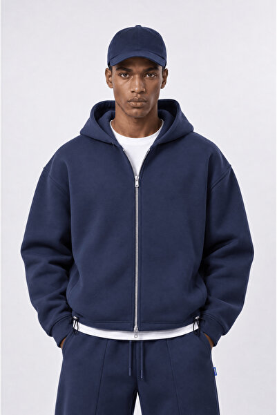 Respire Erkek Lastik Detaylı Panda Oversize Zip Lacivert