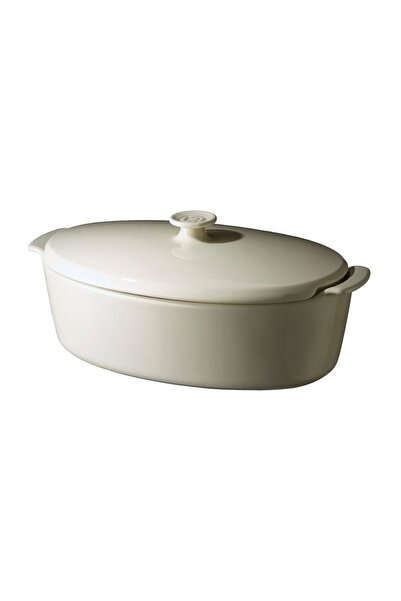 Emile Henry Oval oven dish, ceramics, with lid, 41.5 x 24cm/5.8L, Clay -