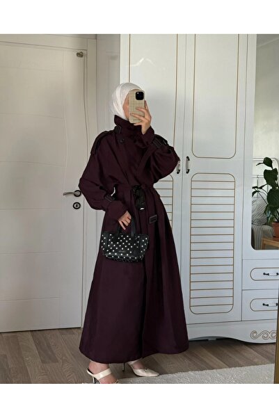 My Blog Burgundy Belted Premium Oversize Long Trench - 8646