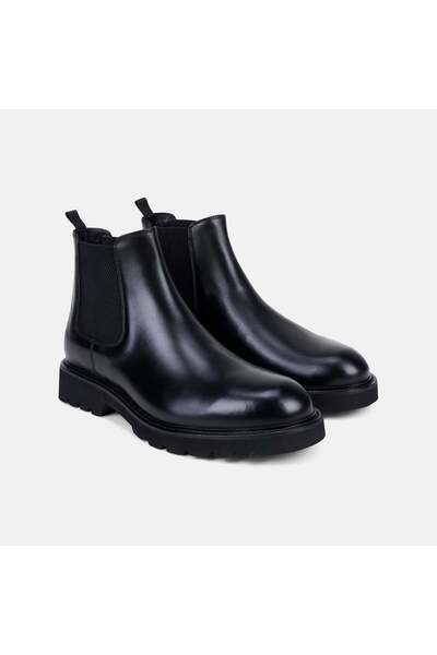 Desa Men's Black Elastic Leather Chelsea Boots