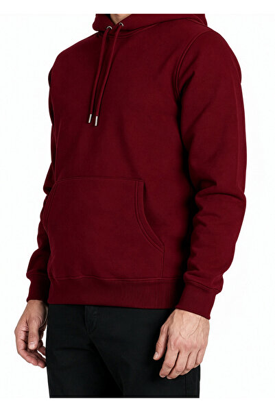 Hediyesepeti Bordo Erkek Kapüşonlu Basic Sweatshirt Kanguru Cepli Hoodie S Bedeb