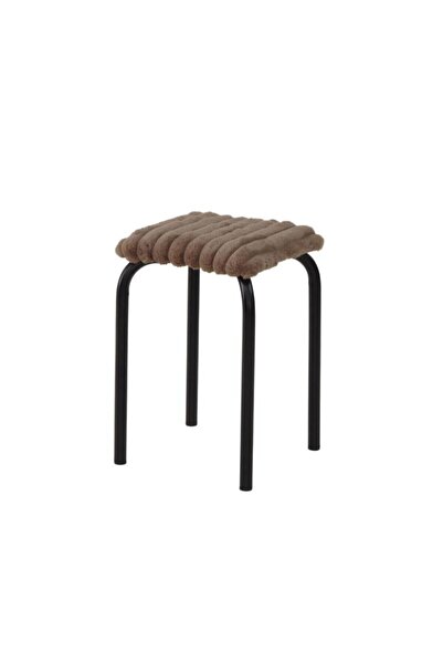 OEM Taburet Loyeo, fix, patrat, material textil catifelat, bej + negru, 31 x ...