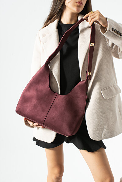 Night Τσάντα χειρός και ώμου Holly Model Claret Red Suede με κουτάβι