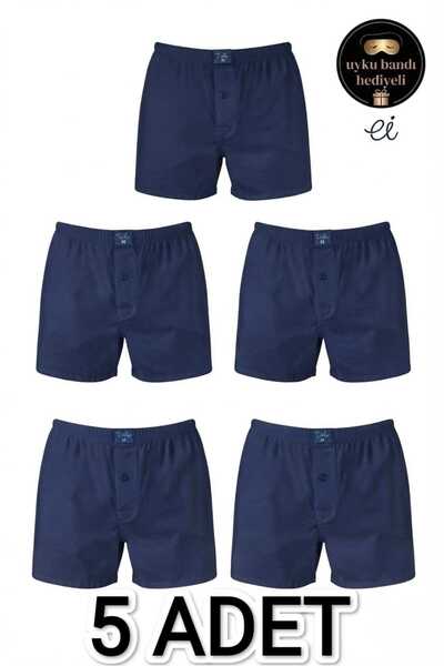 Tutku 5-Pack Navy Blue 100% Cotton Buttoned Plain Combed Cotton Men's Boxer S...