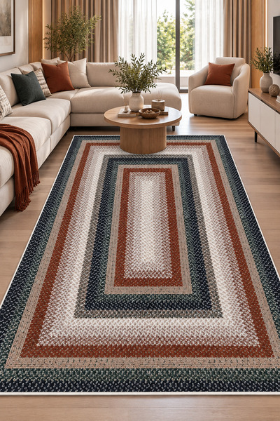 GECE HOME Dijital Baskılı Kaymaz Taban Yıkanabilir Desenli Salon Halısı Mutfa...