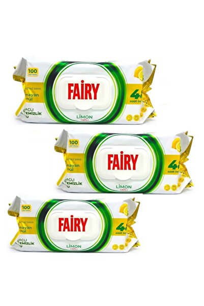 Fairy Set de 3 x șervețele umede Lemon pentru multiple suprafețe, 3 x 100 bucăți
