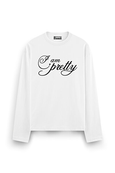 ROPE COUTURE I Am Pretty Printed Long Sleeve Oversize Fit T-Shirt White