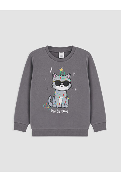 LC Waikiki Gray 3-Thread Printed Standard & Regular Girls' Sweatshirt - W6H26...
