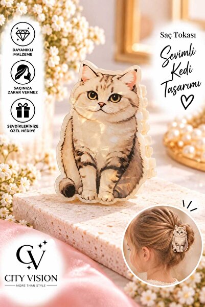 cityvision 6 cm Bone Acetate Hair Clip with Real Cat Figure and Illustration ...