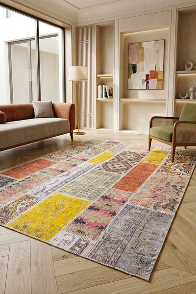 Decomia Home Patchwork Etnik Desenli Renkli Şönil Kilim Salon Halısı Mutfak H...