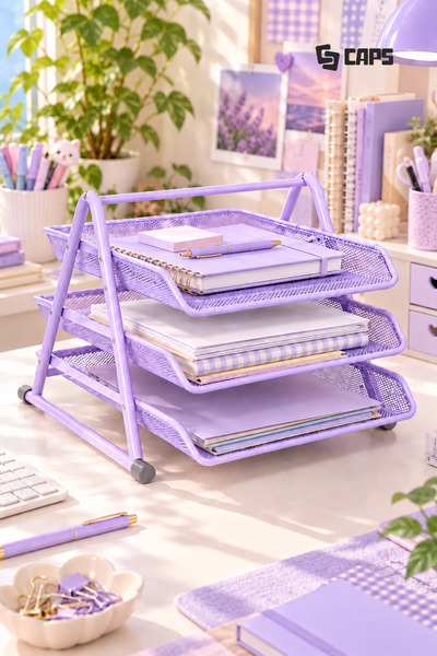 caps Pastel Renkli Metal Evrak Rafı 3 Bölmeli Masaüstü Dosya ve Evrak Düzenle...
