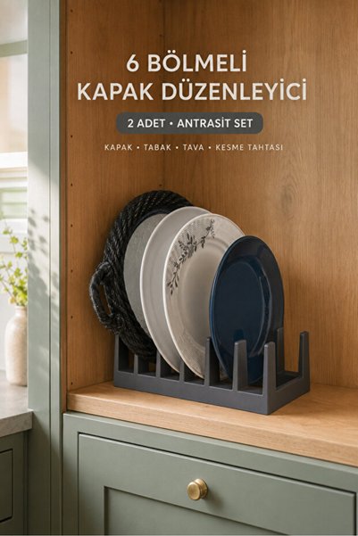 BOSSİO 2’li SET 6 Bölmeli Kapak ve Tabak Düzenleyici Tencere Kapağı Tava Teps...