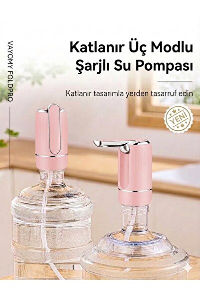 Vayomy SmartFold Katlanabilir Şarjlı Damacana Pompası - Akıllı Ölçülü Otomatik Dokunmatik Su Pompası Pembe