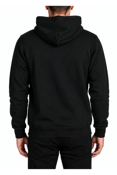 Hediyesepeti Siyah Erkek Kapüşonlu Basic Sweatshirt Kanguru Cepli Hoodie